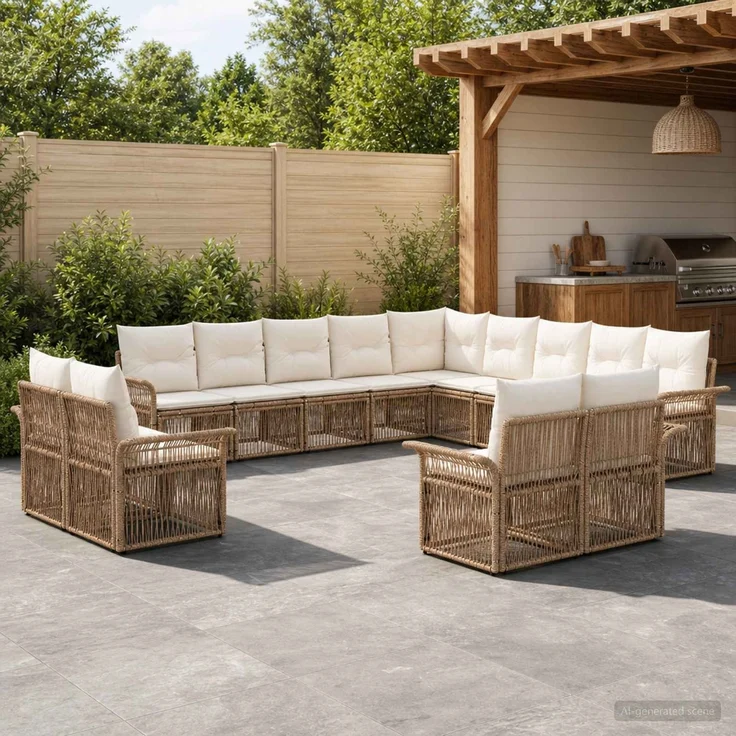 vidaXL Gartensofa-set 13 stk. Beige und Cremeweiß Poly-Rattan 3435012 – Bild 1