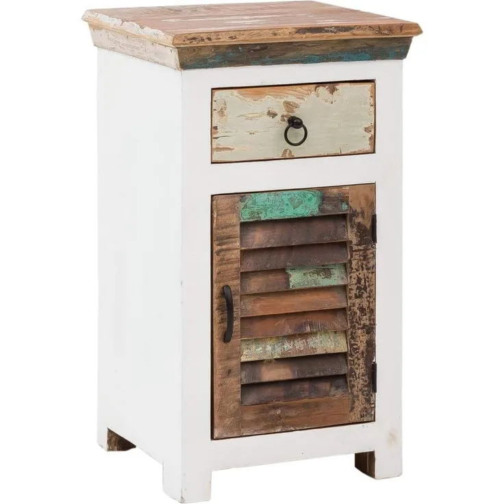 Bad-Unterschrank Perth weiß 46x80x43 cm massivum aus recyceltem Massivholz Landhausstil Vintage Badkommode Altholz rustikal klein