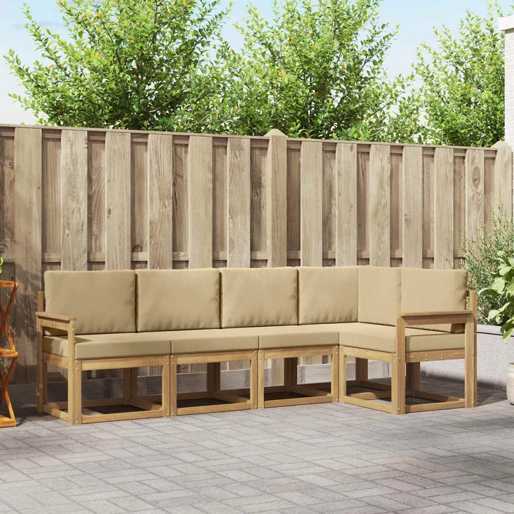 vidaXL Outdoor-Sofagarnitur 5 stk. 5-Sitzer Weiß und Beige 3387622 – Bild 1