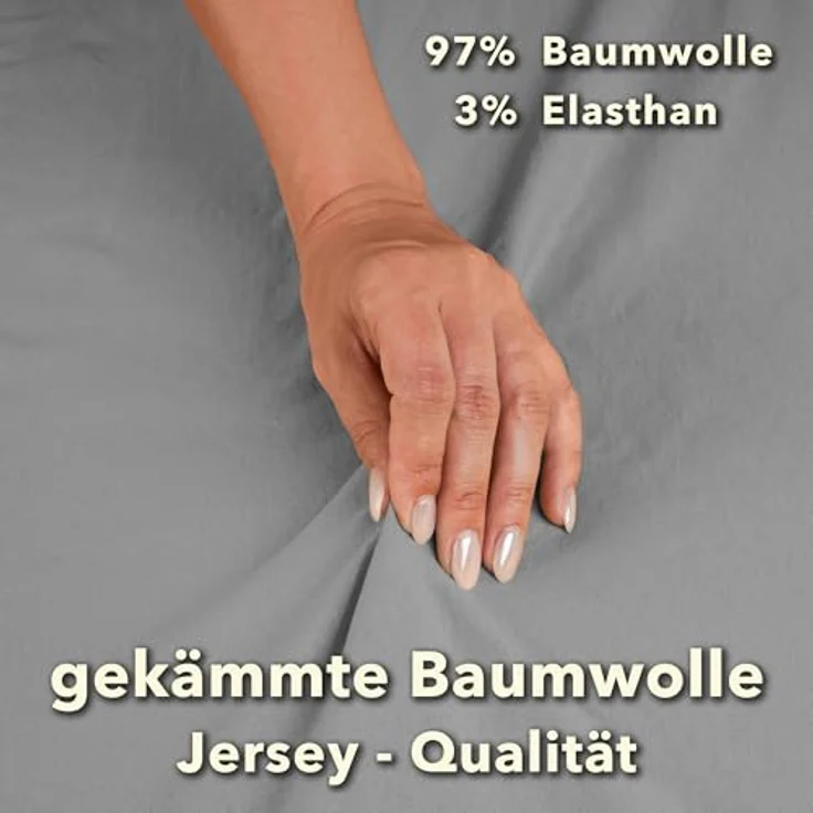 STUDIO Premium Spannbettlaken 140x200cm - 160x220cm, Jersey-Spannbetttuch aus 97% Baumwolle & 3% Elastan, Silber, bügelfrei für Matratzen 15–35cm – Bild 4