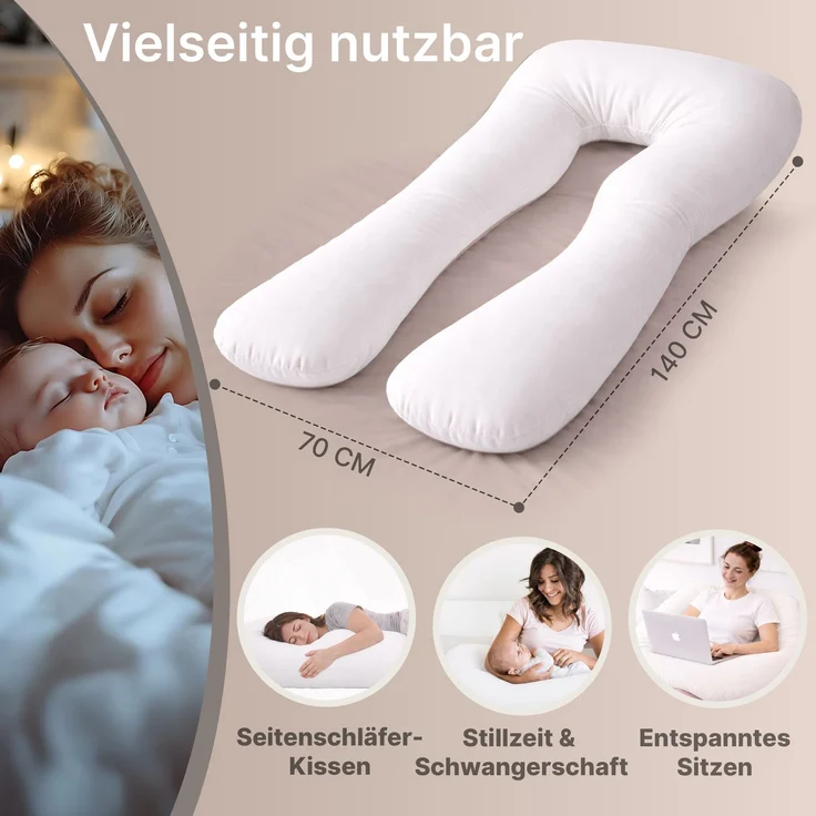 ELONEO Seitenschläferkissen XXL - Multifunktionskissen mit Bezug, formstabil, druckentlastend, bequem – Bild 2