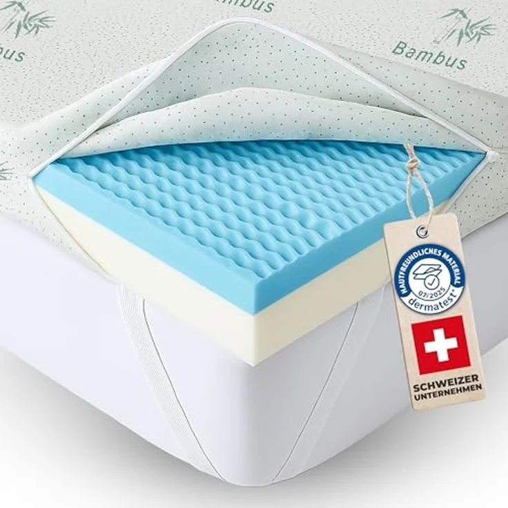 Welldora, Topper – BRAUCHT 7–10 Tage, UM Sich GANZ ZU ENTFALTEN, 8 cm hoch, - Memory Foam, (Für unbequeme Matratze & Boxspringbett, wendbar mit 2 Härten, Bambus & fachärztlich geprüft), Orthopädischer 5-Zonen-Matratzentopper – Bild 1