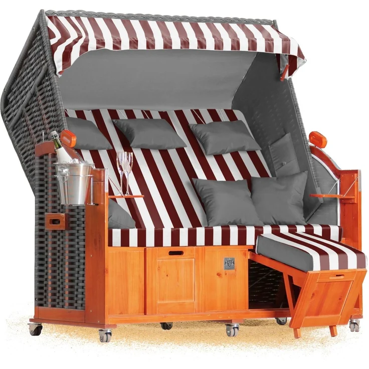 Strandkorb Hanse Ostsee Klassik XXL 2,5 Sitzer - Rot Weiß Blockstreifen