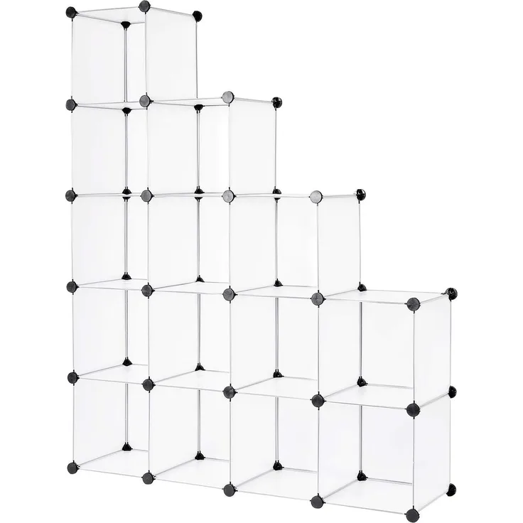 dibea Steckregal aus Kunststoff Schuhregal Aufbewahrungsregal modulares System, mit 16 Fächern á 30x30 cm transparent