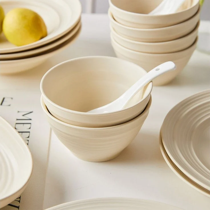 JIWOO Müslischale 6er Ø11,8cm, Frühstückschalen Eisschale Dessertschalen Obstschale, Keramik, (Schaleset, 6-tlg), Porzellan Hochwertiges Schalen gelb Mikrowellenofen Spülmaschine – Bild 2