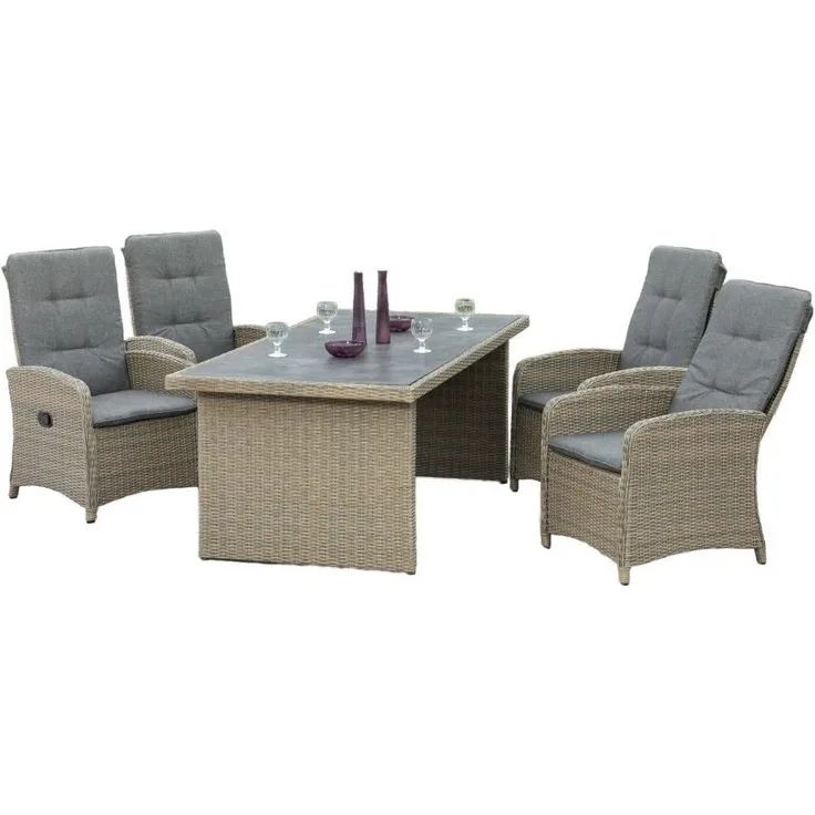 Bari Gartenmöbel Set 5tlg, 4 Sessel inkl. Auflage, Tisch 200 x 100 cm