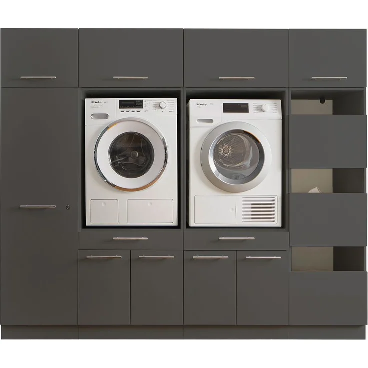 Waschmaschinenumbauschrank >LAUNDREEZY< in anthrazit - 235x200x67,5 (BxHxT) – Bild 5