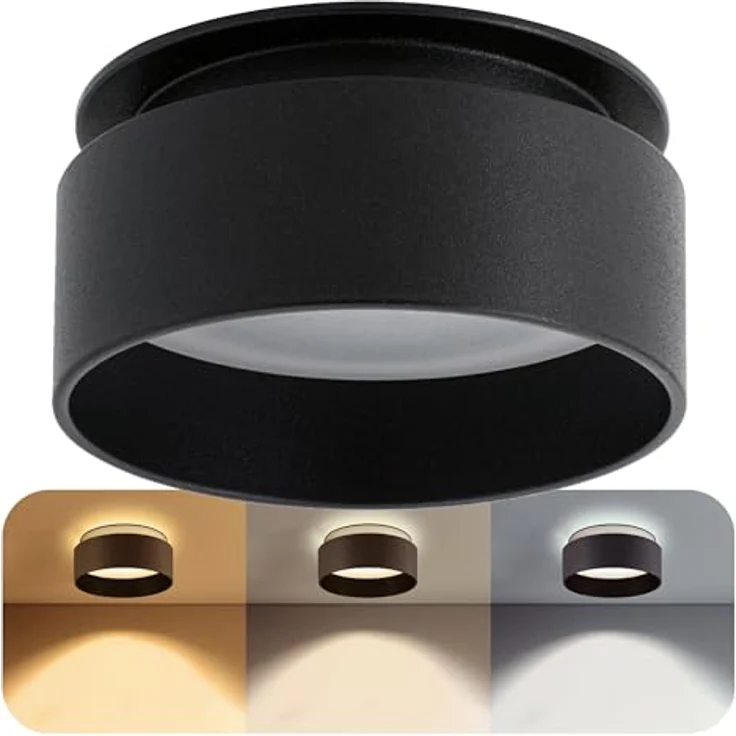 SSC-LUXon LED Deckenstrahler Sudara, Einbau Design Spot Leuchte schwarz, indirektes Licht, 4W warmweiß, Ø 80 mm, für 230V – Bild 1