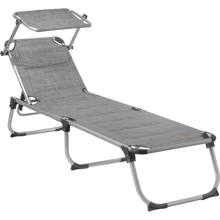 CampFeuer Gartenliege Sonnenliege mit Dach, Grau Meliert, Alu Campingliege, Gartenliege, Klappbar – Bild 1