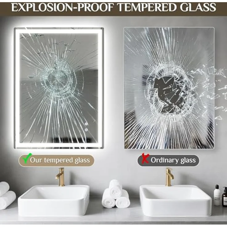 Clevich Badspiegel mit Beleuchtung 70x50 cm, Antibeschlag LED Badzimmerspiegel mit 3 Lichtfarben, Dimmbar, Touch Control, Badezimmer Spiegel mit Licht, Wandspiegel Beleuchtet – Bild 3