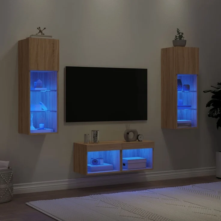 vidaXL 4-tlg. TV-Wohnwand mit LED-Leuchten Sonoma-Eiche 3216578 – Bild 5