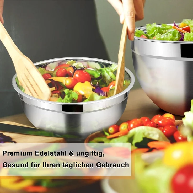Homikit Edelstahl Rührschüssel Set 5tlg. Luftdicht Deckel 4.5L 2.7L 1.5L 1.2L – Bild 6