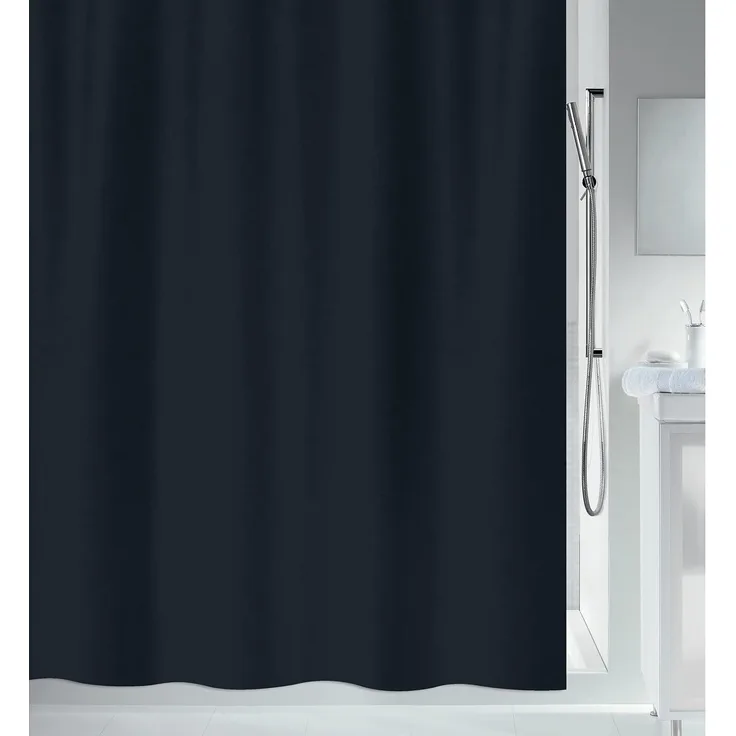 spirella Duschvorhang PRIMO Breite 120 cm, Anti-Schimmel Textil-Duschvorhang, Polyester, 120x200 cm, waschbar, schwarz