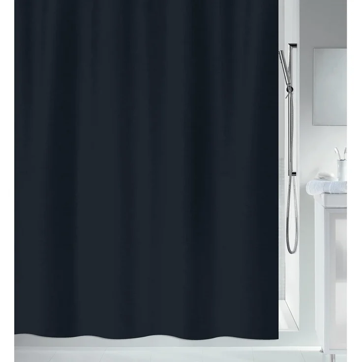 spirella Duschvorhang PRIMO Breite 120 cm, Anti-Schimmel Textil-Duschvorhang, Polyester, 120x200 cm, waschbar, schwarz – Bild 1