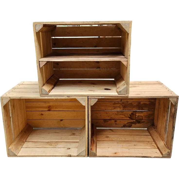 Holzkisten Vintage 3er Set 50 x 40 x 30cm mit Regal lang verbaut