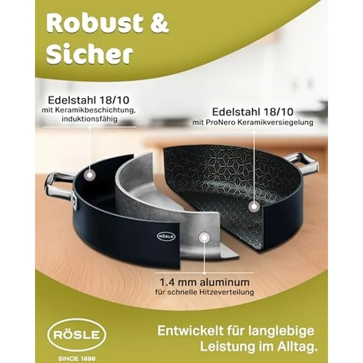 RÖSLE Servierpfanne EBONIC Ø 28 cm ProNero Keramik-Wabenbeschichtung – Bild 7