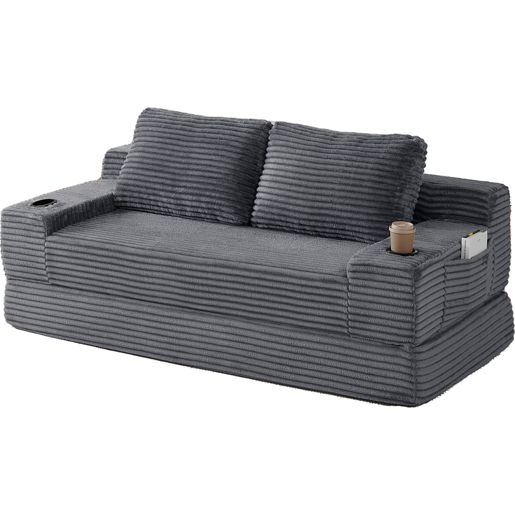 ZUBALIYA Sofa mit LED - Beleuchtung, mit Stauraum, mit Cordbezug, mit breiten Armlehnen, ohne aufwendige Montage – Bild 5