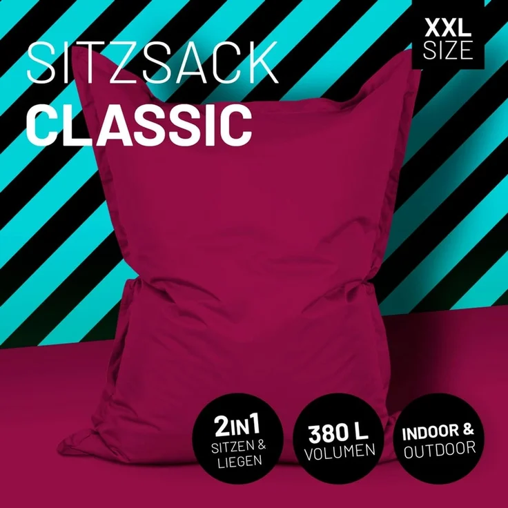 Lumaland 'Classic' XXL-Sitzsack, Indoor & Outdoor, Weinrot, Polyester, 380 l – Bild 2