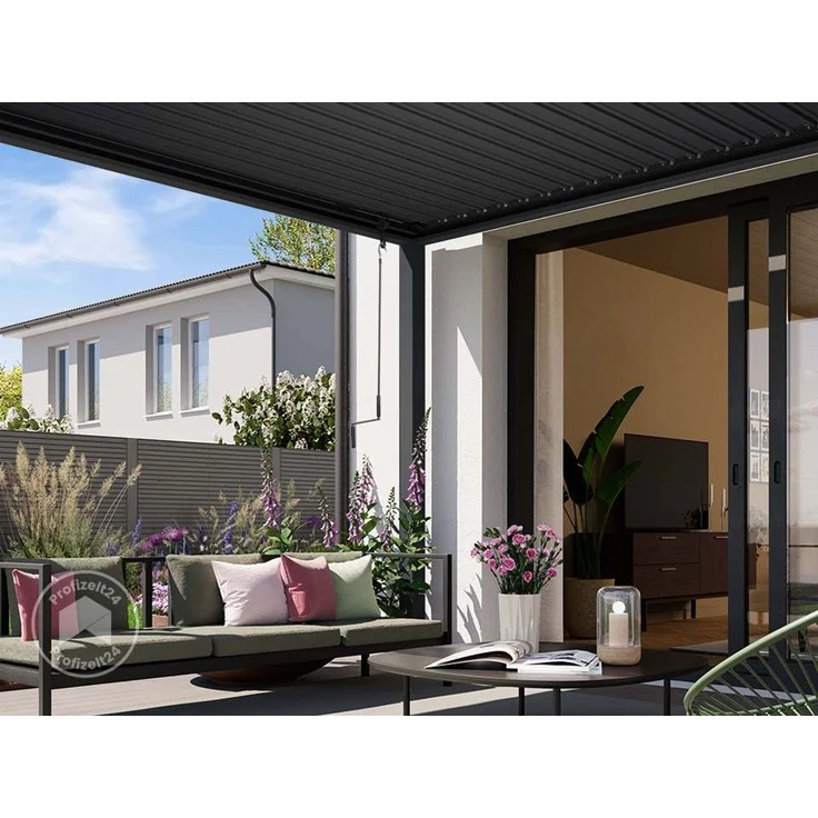 PRIMEYARD Pergola 3x4 m Aluminium-Pfosten mit Lamellendach aus Stahl anthrazitfarbeneTerrassenüberdachung – Bild 5