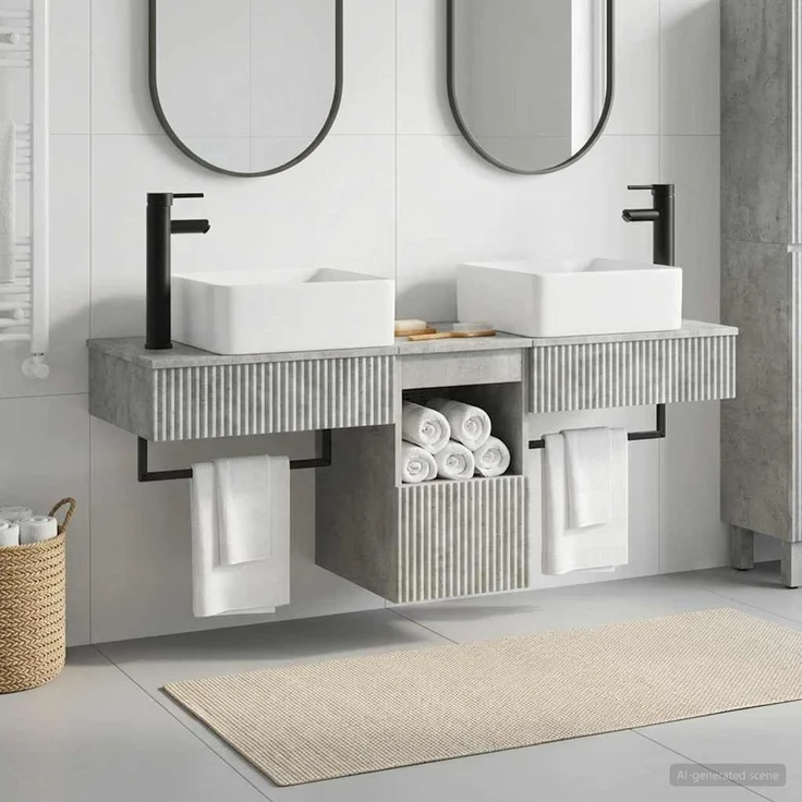 vidaXL Badezimmerschrank-Set 3 stk. Betongrau 136 x 35 x 80 cm 3405610 – Bild 1