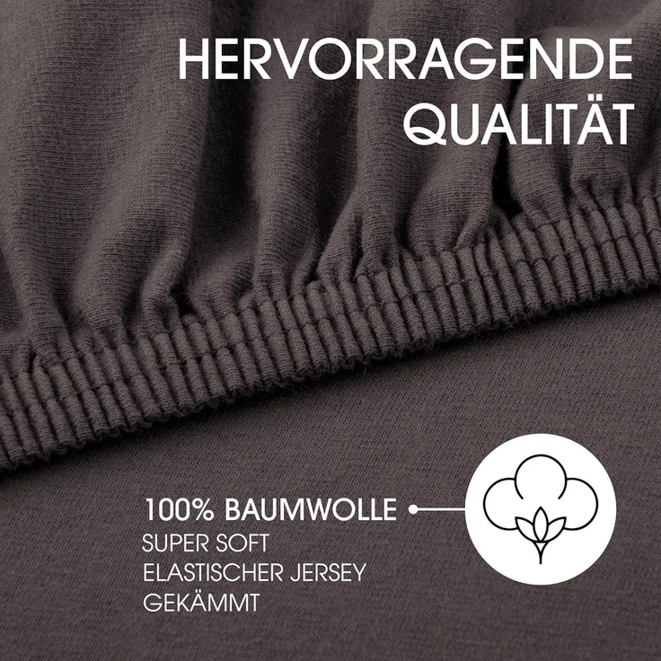 CelinaTex Jersey Spannbettlaken Lucina 140x200-160x200 cm anthrazit grau 100% Baumwolle gekämmt bis 26cm Matratzenhöhe Spannbettbezug, Leintuch, Bettlaken, elastisch, Strech, Oeko-Tex – Bild 2