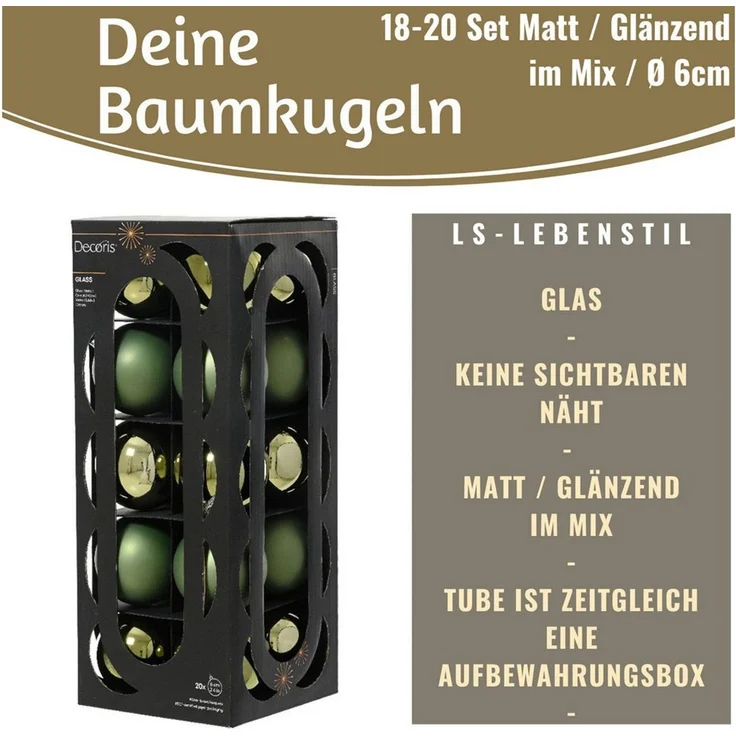 LS-LebenStil Weihnachtsbaumkugel 18-20 Design Glas Weihnachtskugeln 6cm Grün Rosmarin Christbaum Dekoku (18 St), Edle Weihnachtsdeko Matt / Glänzend Weihnachtsbaumschmuck Deko Kugeln – Bild 2