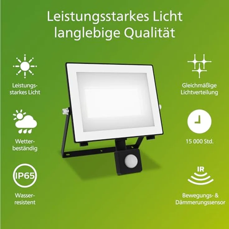 Philips Lois Flutlichtstrahler für den Außenbereich, inkl. Bewegungssensor, 50 Watt, 5000K Tageslicht, Schwarz – Bild 2