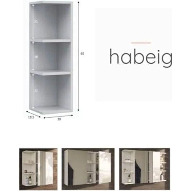 habeig Eckregal Mehrzweckregal Regal Badregal Badschrank weiß Bad, 65 cm hoch – Bild 3