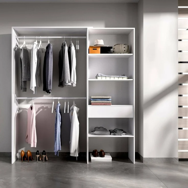 Dmora - Großer Kleiderschrank Lhotse, Struktur für begehbaren Kleiderschrank, offener Kleiderbügel, 160 x 40 x 187 cm, Weiß