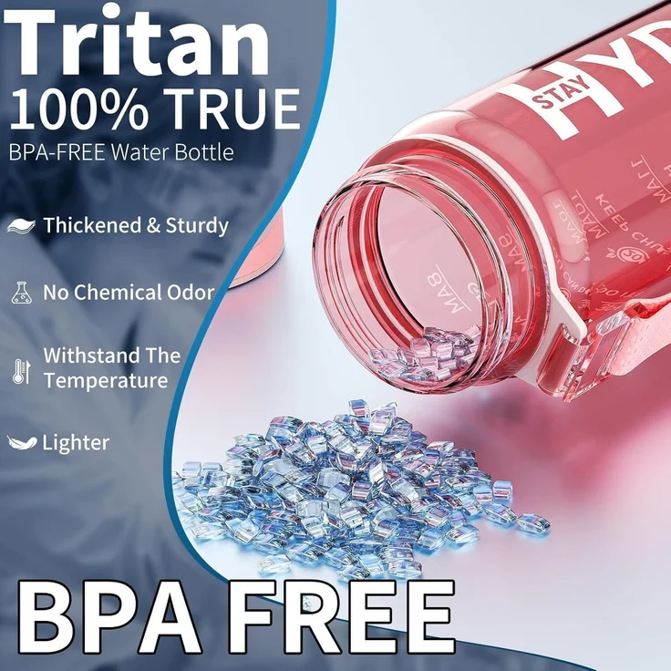 Mevoly Trinkflasche 1L BPA-Frei Tritan Sport Zeitmarkierung Rosa – Bild 3