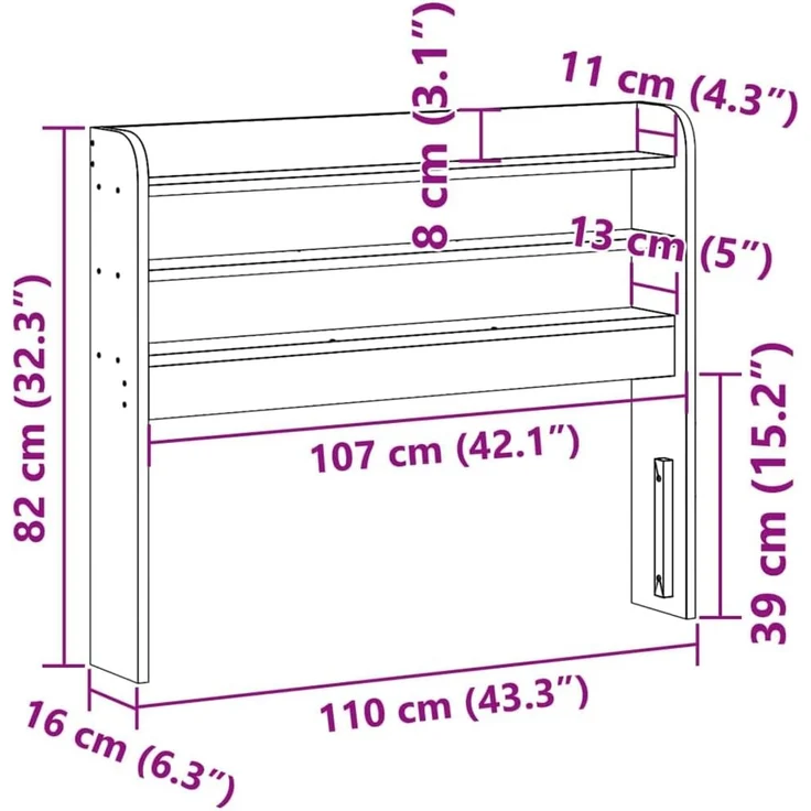 vidaXL Bett Kopfteil mit Ablagen Weiß 100 cm Massivholz Kiefer (1-tlg) – Bild 3