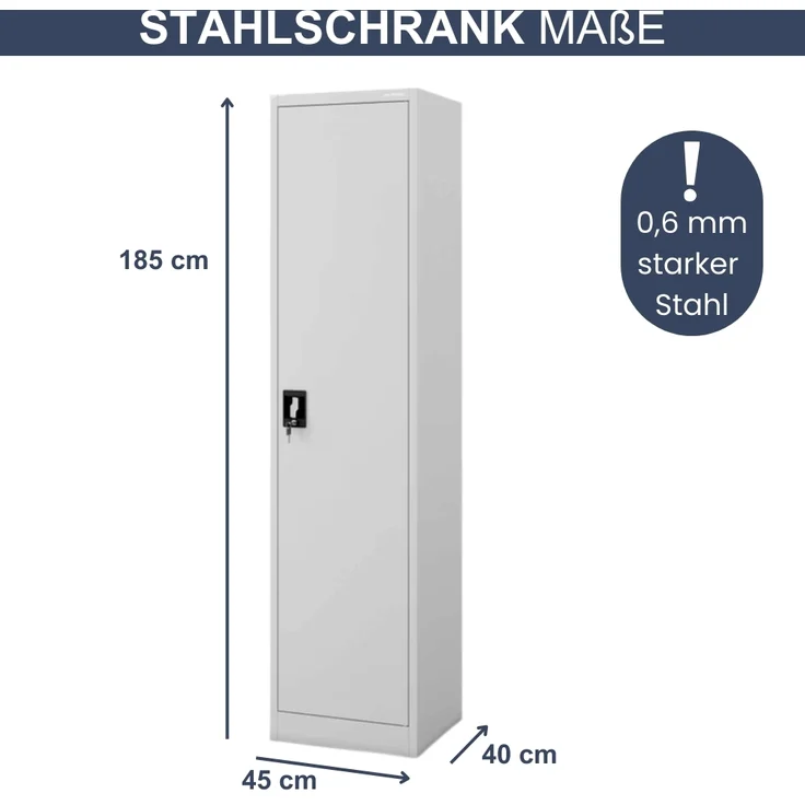 Aktenschrank abschließbar KADO - 5 Ebenen verstellbar, Flügeltüren | Metallschrank Werkstatt Mehrzweckschrank Büroschrank aus Stahl Werkzeugschrank, 185x45x40cm Grau – Bild 2