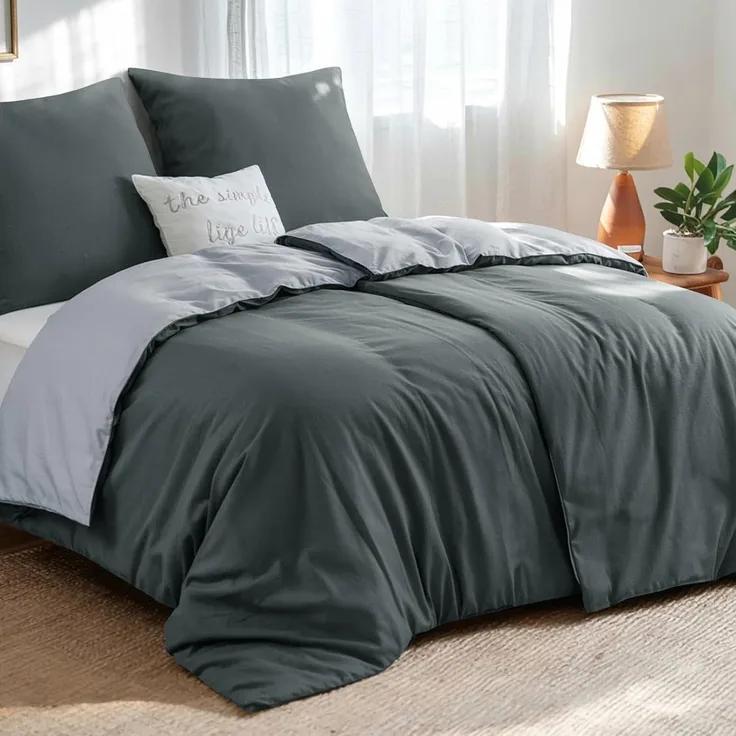 Wendebettwäsche 135x200 Grau 4tlg Mikrofaser Reißverschluss