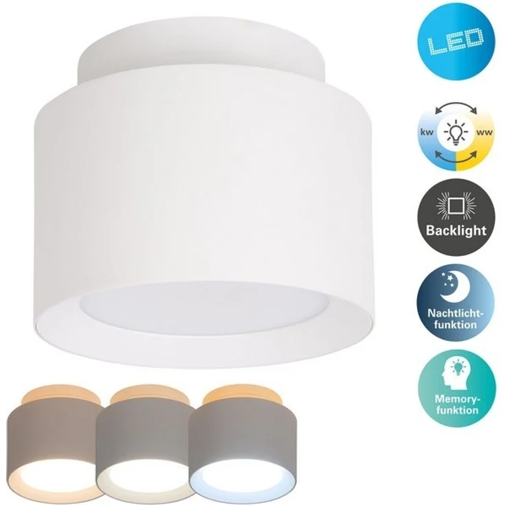näve LED Deckenleuchte Trimes, Dimmfunktion, Memoryfunktion, Nachtlichtfunktion, LED wechselbar, warmweiß - kaltweiß, rund, dimmbar, CCT per Schiebeschalter, Nachtlicht, Backlight, Memory – Bild 4