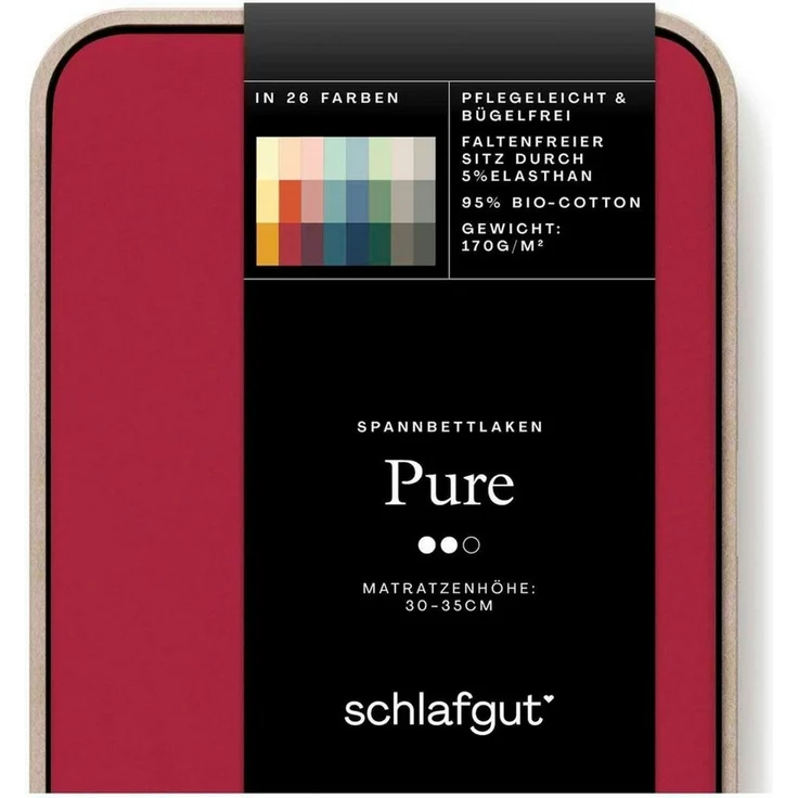 Schlafgut 'Pure' Spannbettlaken, Gummizug: rundum, für Matratzen bis 30cm Höhe, Bio-Baumwolle mit Elasthan, Red Deep, XL 180x200 cm - 200x220 cm – Bild 3