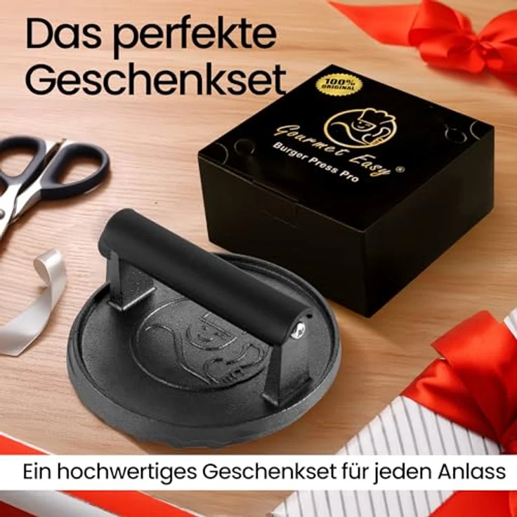 Gourmet Easy Burgerpresse Gusseisen antihaft | Großer Burger Smasher (Ø15cm) mit hitzeabweisendem Griff | Fleischbeschwerer für schmackhafte Hamburger & Smash Burger | Smash burgerpresse | Smasher – Bild 7