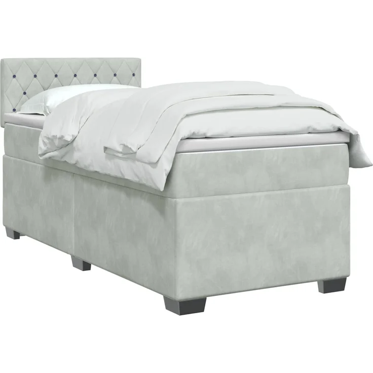 vidaXL Boxspringbett mit Matratze Hellgrau 100 x 200 cm Samt 3450650 – Bild 3
