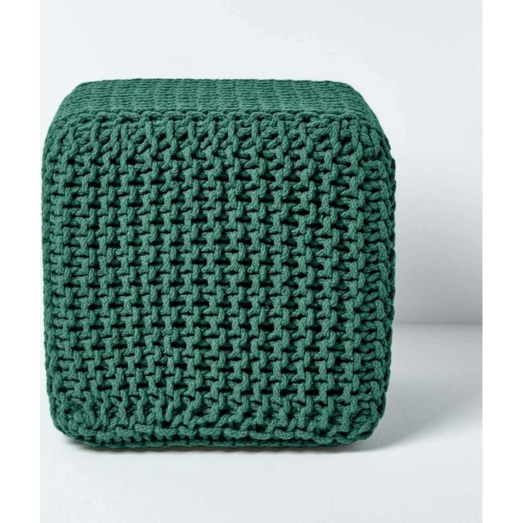 Homescapes Pouf Gestrickter Sitzwürfel 100% Baumwolle, tannengrün – Bild 5