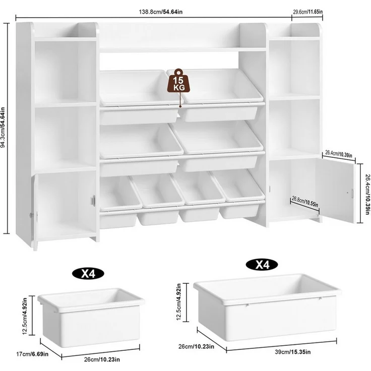 Homfa Spielzeugtruhe, Kinderregal Bücherregal Spiegelregal mit 8 Boxen weiß 138 x 29 x 94 cm – Bild 3