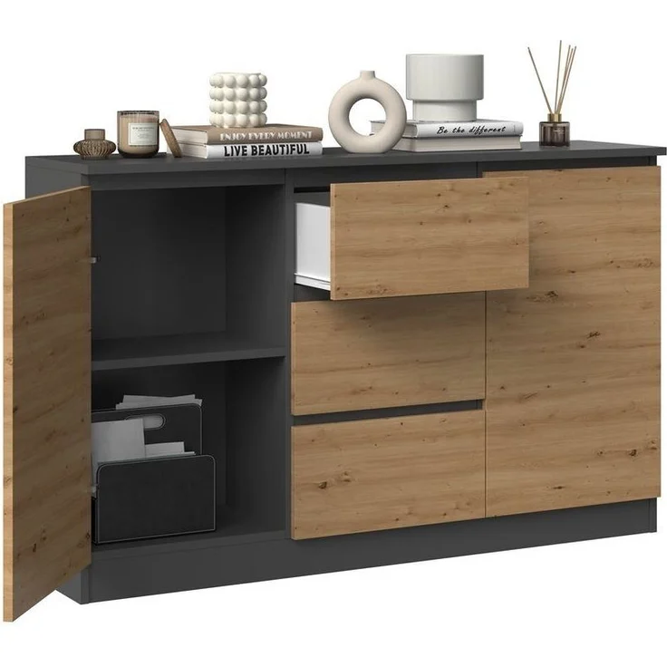 ibonto ECKKOMMODE ANTHRAZIT / ARTISAN EICHE 40x120x75cm (H 75 x T 40 x B 120 cm) – Bild 3