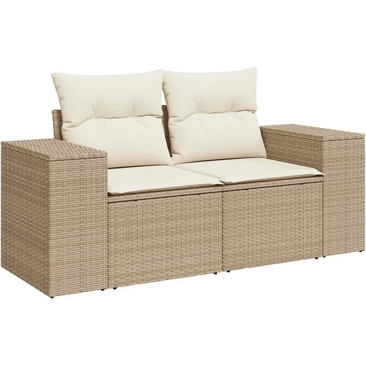 vidaXL 9-tlg. Garten-Sofagarnitur mit Kissen Beige Poly Rattan Akazie 3328101 – Bild 4