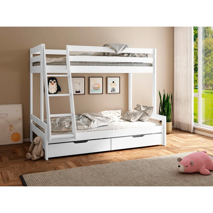 Lüttenhütt Etagenbett Doppelstockbett, Hochbett, "NORA" BESTSELLER! (Leiter beidseitig montierbar), mit Schubladen, zertifiziertes Massivholz, breite Liegefläche unten – Bild 3