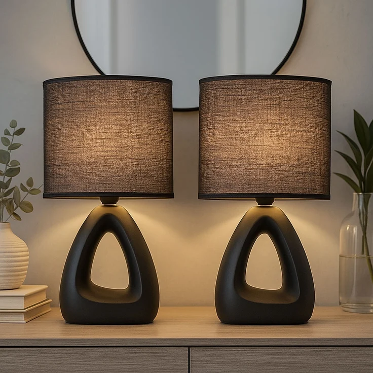 2er Set Tischleuchte, Keramik Textil, schwarz, H 30 cm – Bild 2