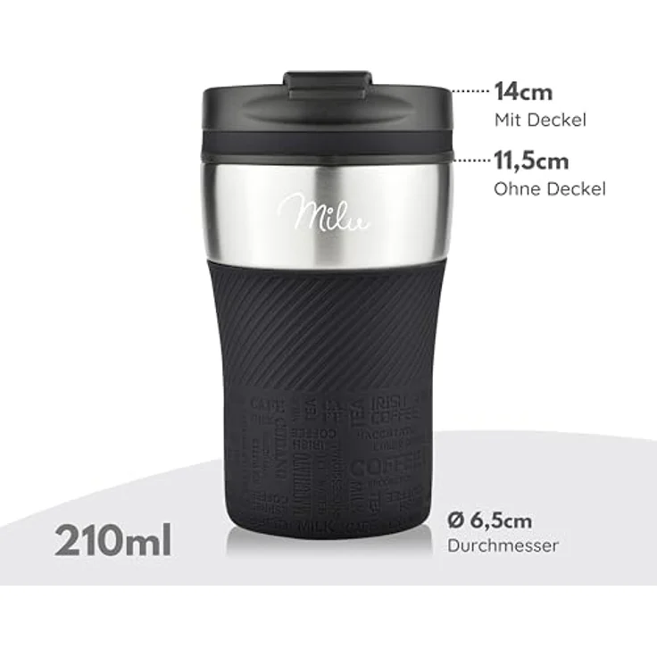Milu Thermobecher Kaffee to go, 210ml Kaffeebecher, Trinkbecher aus Edelstahl, schwarz – Bild 4