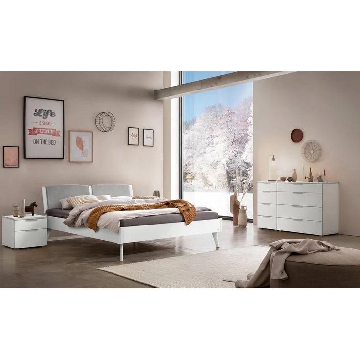 Hasena Polsterbett Fabro Lounge Weiß mit grauem Bezug 180x200 cm, Fußhöhe 20 cm MDF weiss deckend – Lounge – Bild 3