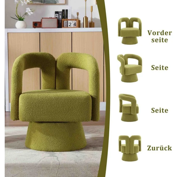 MODFU Drehstuhl 360-Grad-Schwenk-Cuddle-Fass-Akzentstühle (runde Sessel mit breiter Polsterung, flauschigem Stoffstuhl, 1 St), für Wohnzimmer, Schlafzimmer, Büro, Wartezimmer. – Bild 3
