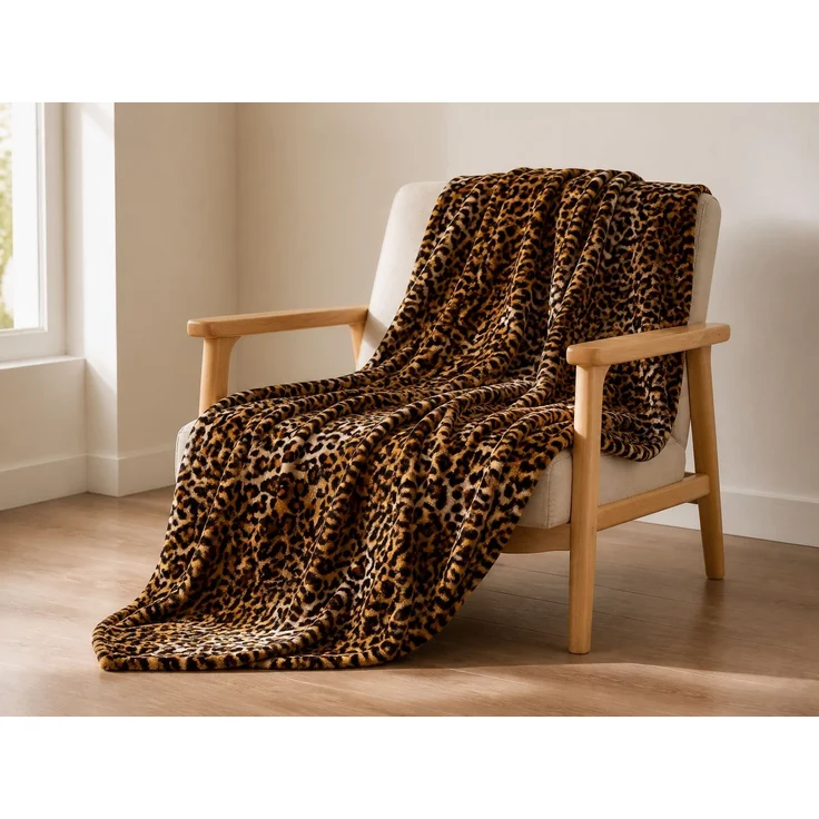 Wohndecke mit Leopardenmuster in Braun-Schwarz, 173 x 218 cm – Bild 2