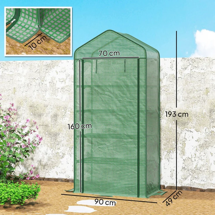 Wohnora-Gartengewächshaus, 5-stöckig mit einer aufrollbaren Tür, verstärkter PE-Plane, langlebig, Abmessungen 90 x 49 x 193 cm (L x B x H),H 1930cm x T 935cm x B 490cm,Grün – Bild 4