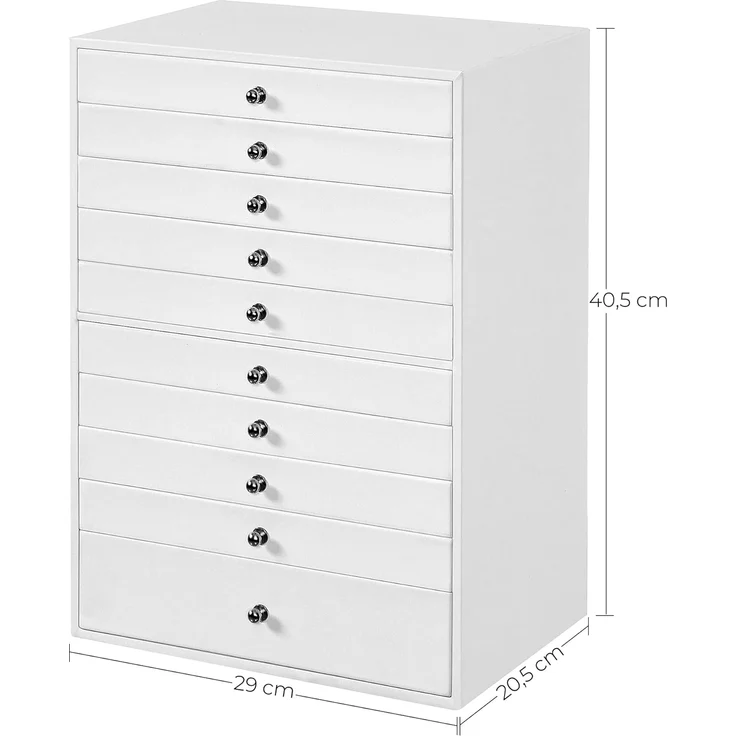 SONGMICS Schmuckkästchen, 10 Ebenen, Schmuckkasten mit Schubladen, Schmuckaufbewahrung geräumig, Schmuckschatulle modern, Geschenkidee, wolkenweiß JBC10W, Weiß – Bild 7