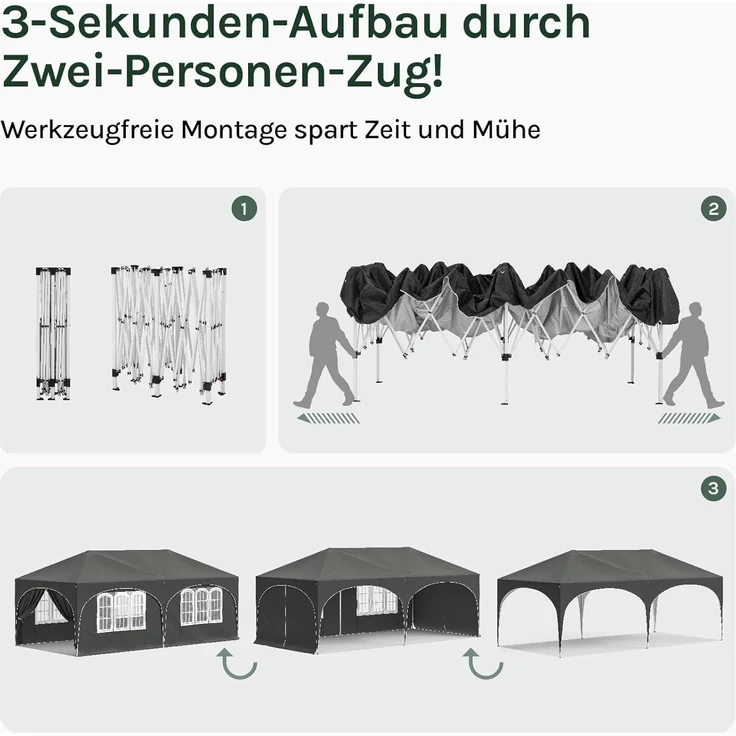 WOLTU Pavillon, Faltpavillon 3x6 m, mit 6 Seitenwänden, Partyzelt wasserabweisend UV-Schutz 50+, höhenverstellbarer Gartenpavillon, mit Tragetasche, für Outdoor Garten Camping Grau – Bild 6